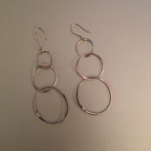 Solid Sterling Silver, triple circle hoop, dangle earrings